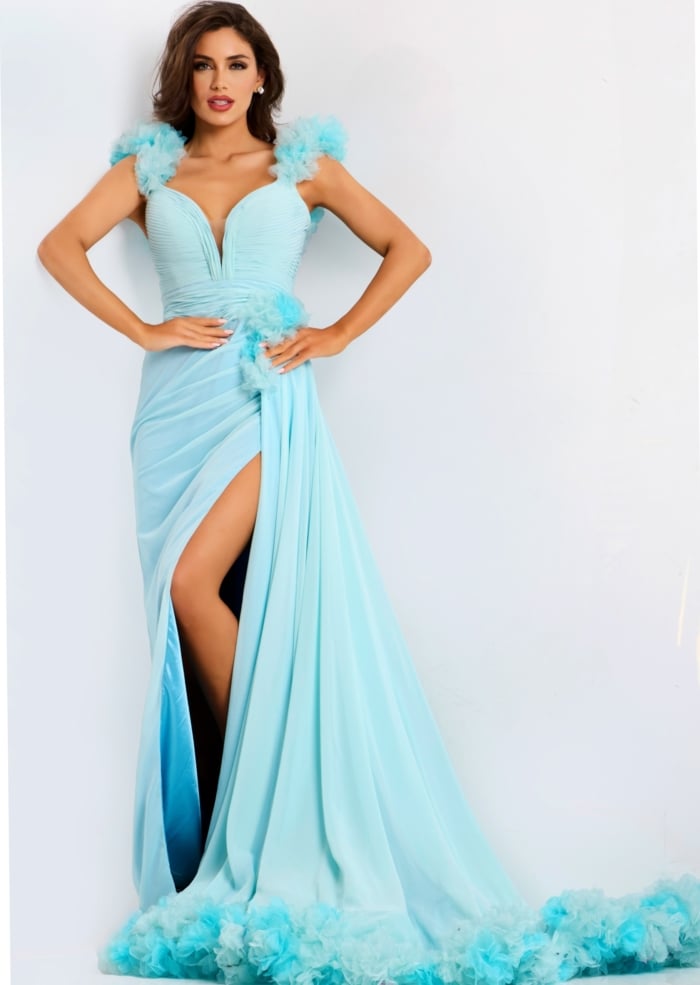 aqua long dress Blue Lace Prom with Mermaid Skirt Aqua / 2 lustrous finish Aqua Long Chiffon Dress with