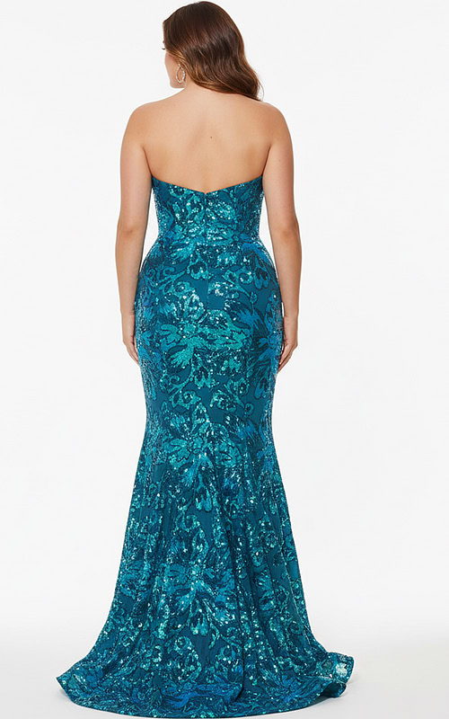 back of blue print mermaid dress 44340