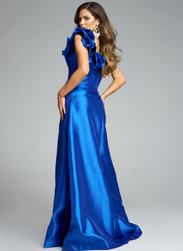 royal blue taffeta one shoulder dress 44345