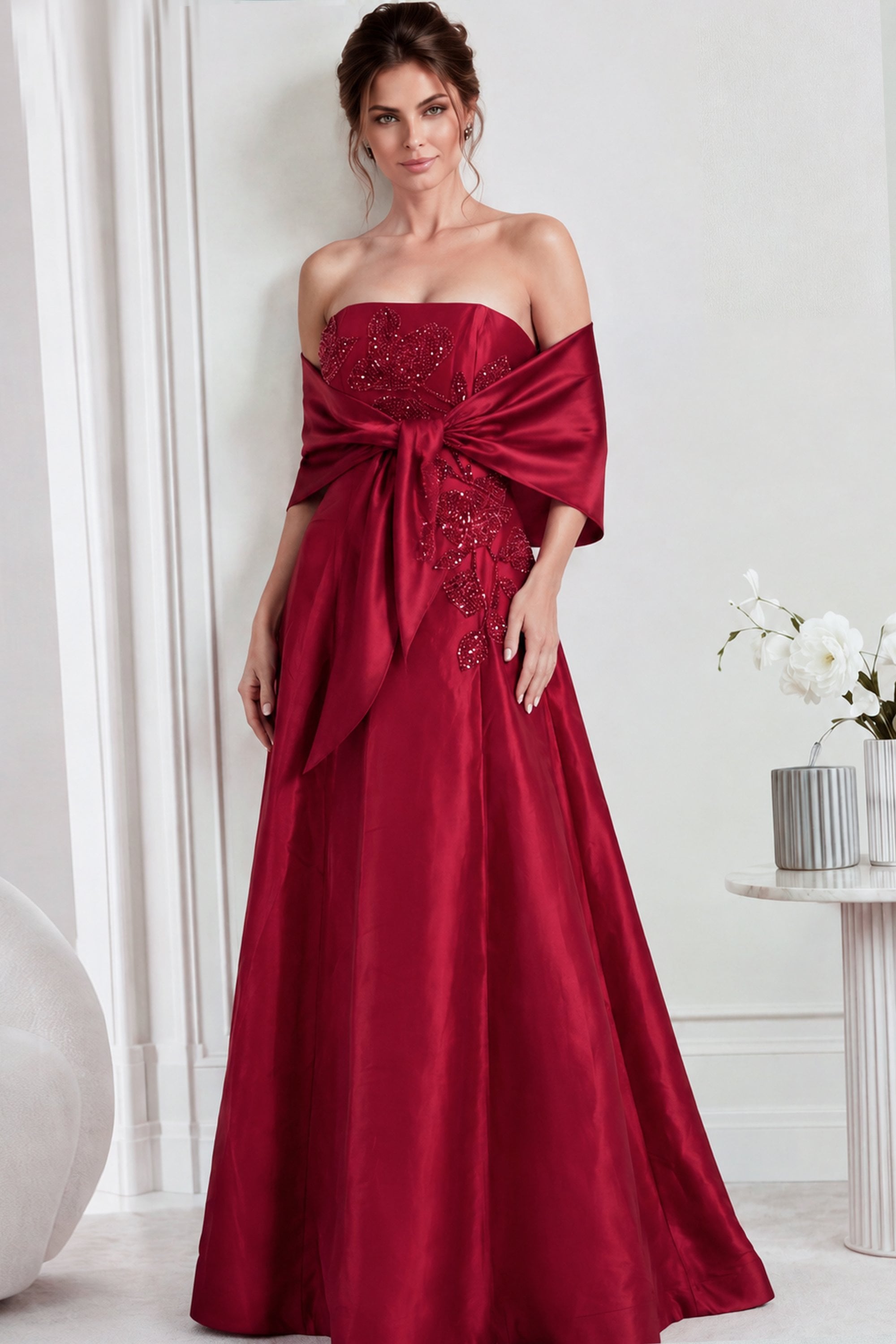Jovani style 44352 in red with shawl
