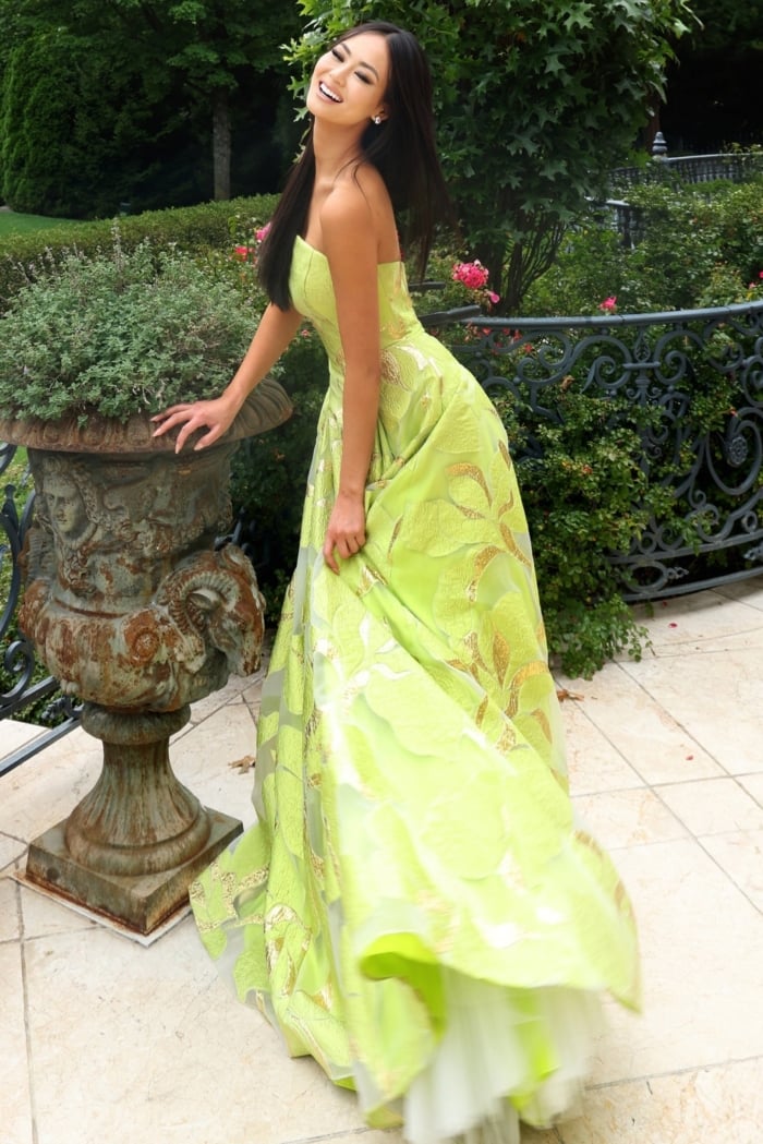 Strapless Metallic Brocade Ball Gown 44369