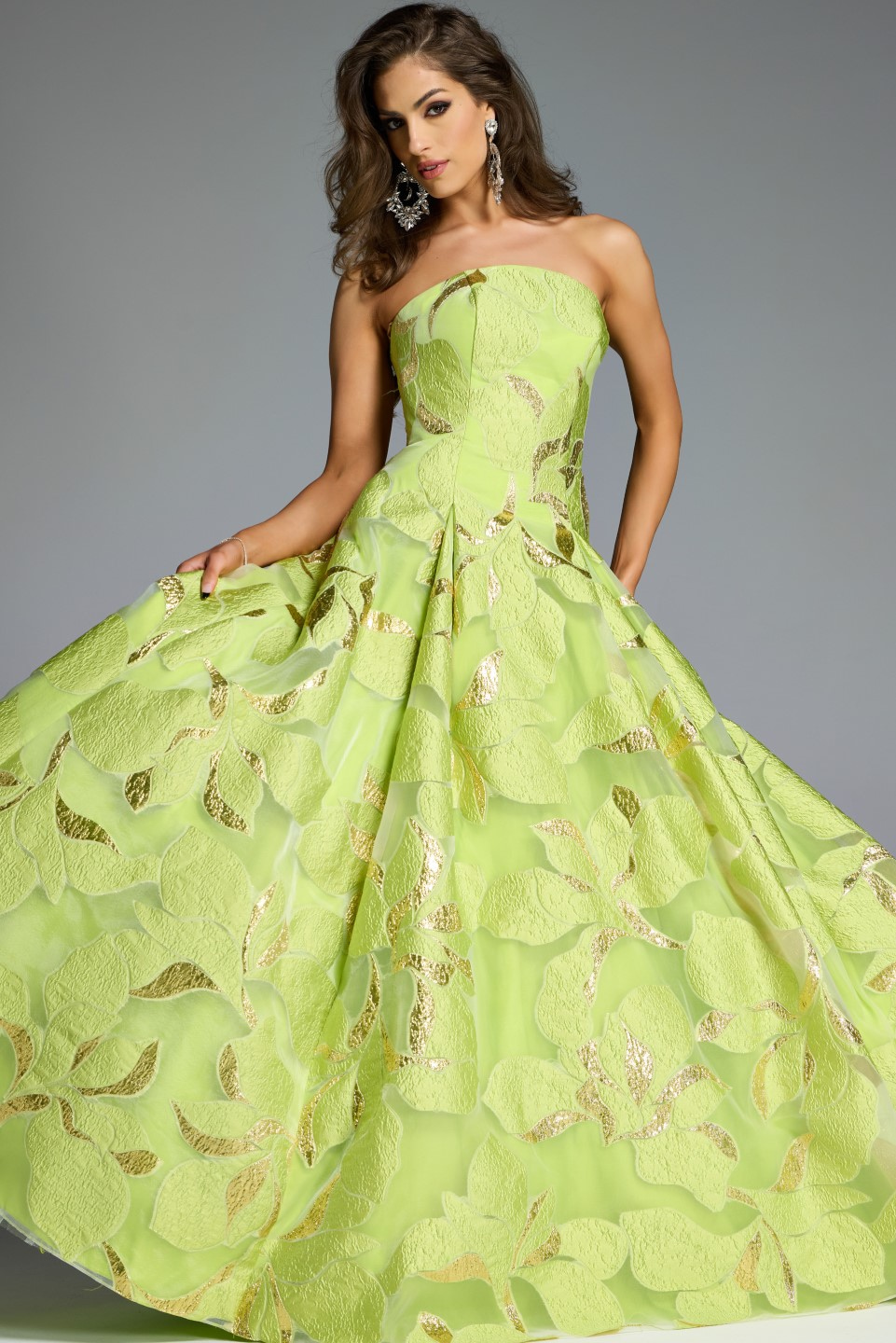 Strapless A-Line Gown with Textured Floral Motif 44369 | Jovani