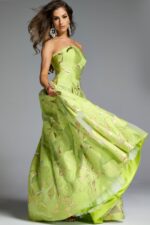 JOVANI 44726BG グリーン ドレスミスコンミセスコン Strapless A-Line Gown with Textured Floral Motif 44369 | Jovani