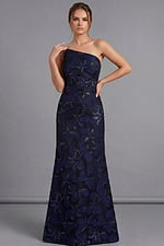 navy one shoulder mother of the bride dress