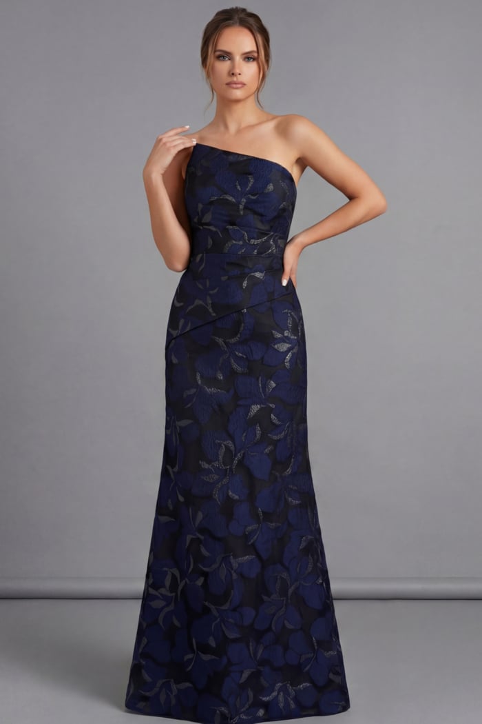 navy one shoulder mother of the bride dress