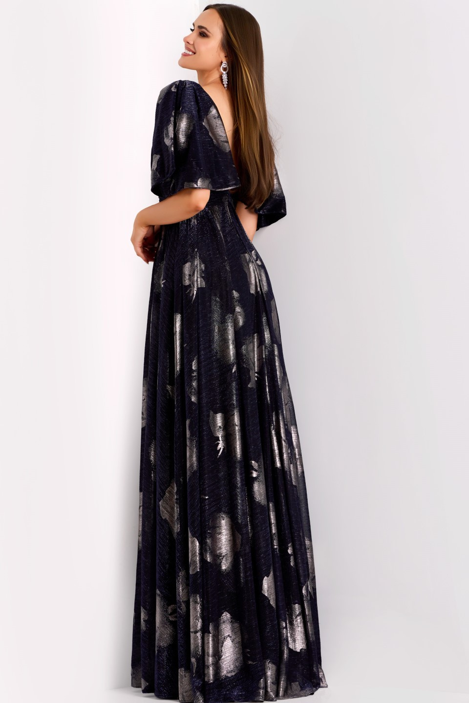 Flutter Sleeve Gown with Plunging Neckline 44374 | Jovani