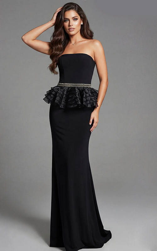 peplum black embellished dress 44382