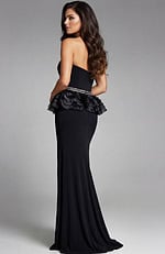 back of black peplum evening dress 44382