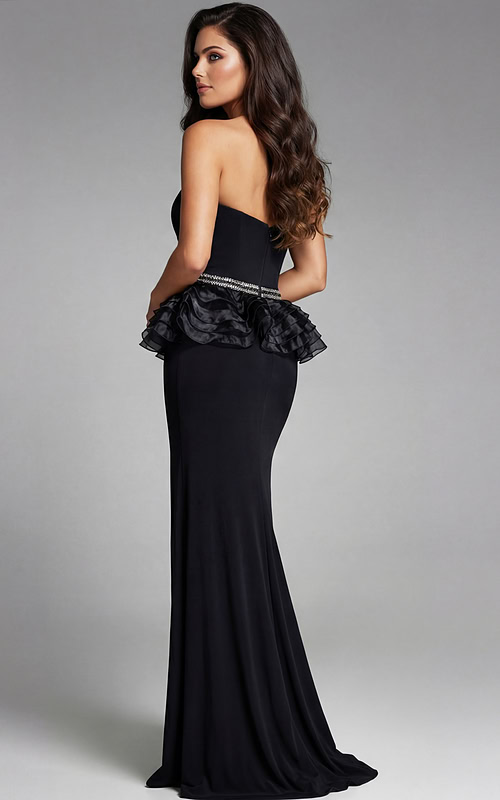back of black peplum evening dress 44382