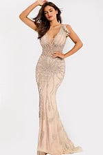 Beaded illusion mermaid evening gown with crystal embellishments