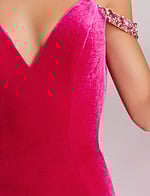 Velvet Gown with Plunging Neckline and Beaded Accents 44396 - Image 6