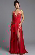red chiffon ruched bodice dress 44405