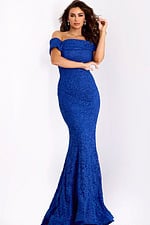 Royal blue lace off-shoulder mermaid gown