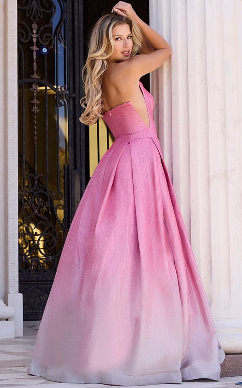 Scoop neck formal dress with pleated skirt and sparkle