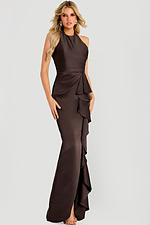 Elegant floor-length satin dress with fitted bodice