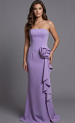 strapless sheath lilac dress with rosette detail 44503