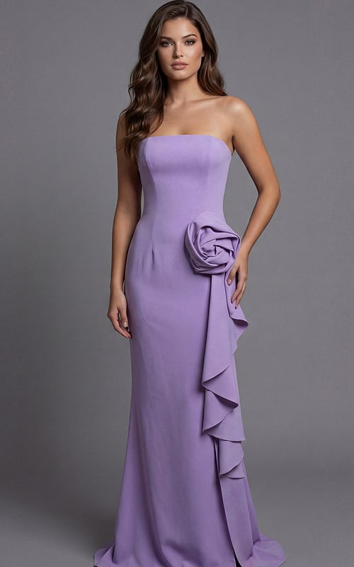 strapless sheath lilac dress with rosette detail 44503