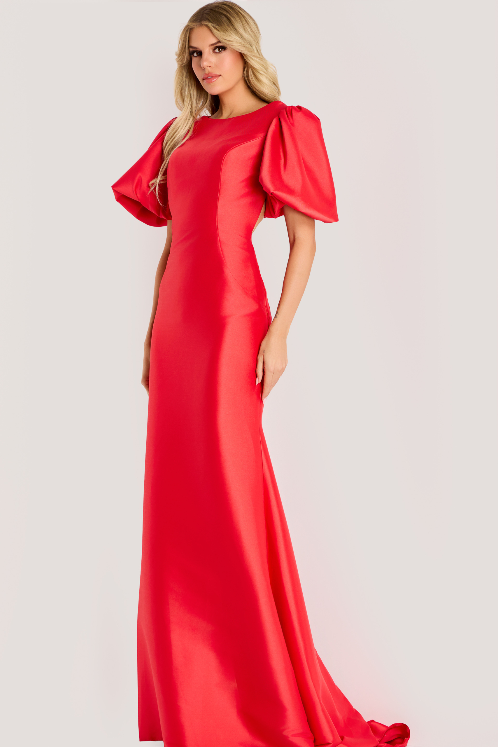 slim fit dress slacks A-Line Square Neckline Puff Sleeves Satin Burgundy Prom Dress, Tea Len –  toptby main image 1