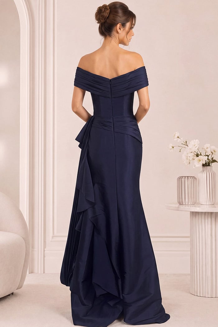 back of off shoulder crepe evening dress 44524