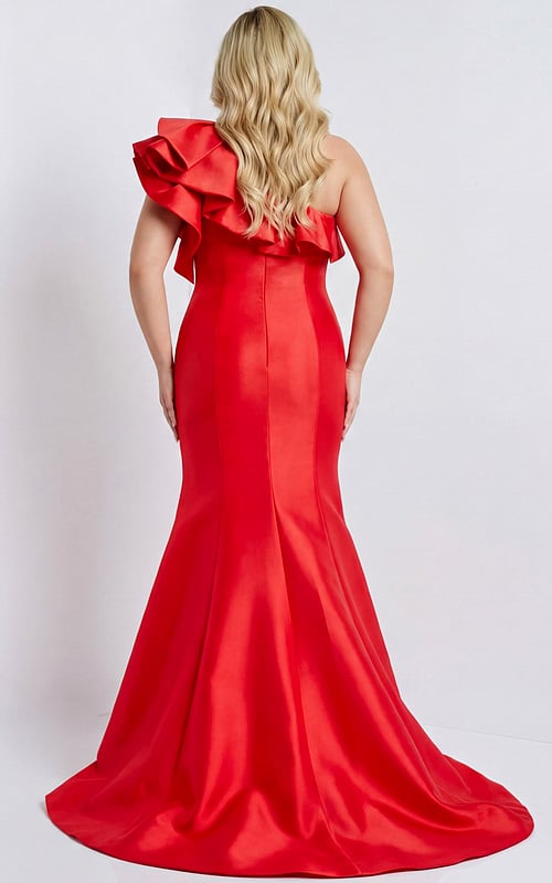 one shoulder a line red dress 44527