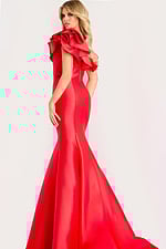 Elegant one shoulder gown with ruffled neckline