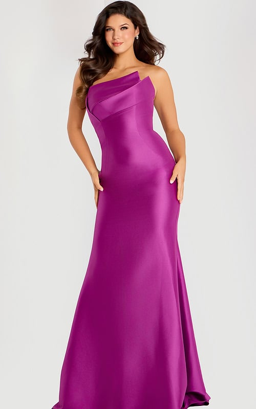 pleated neckline satin mermaid dress 44529