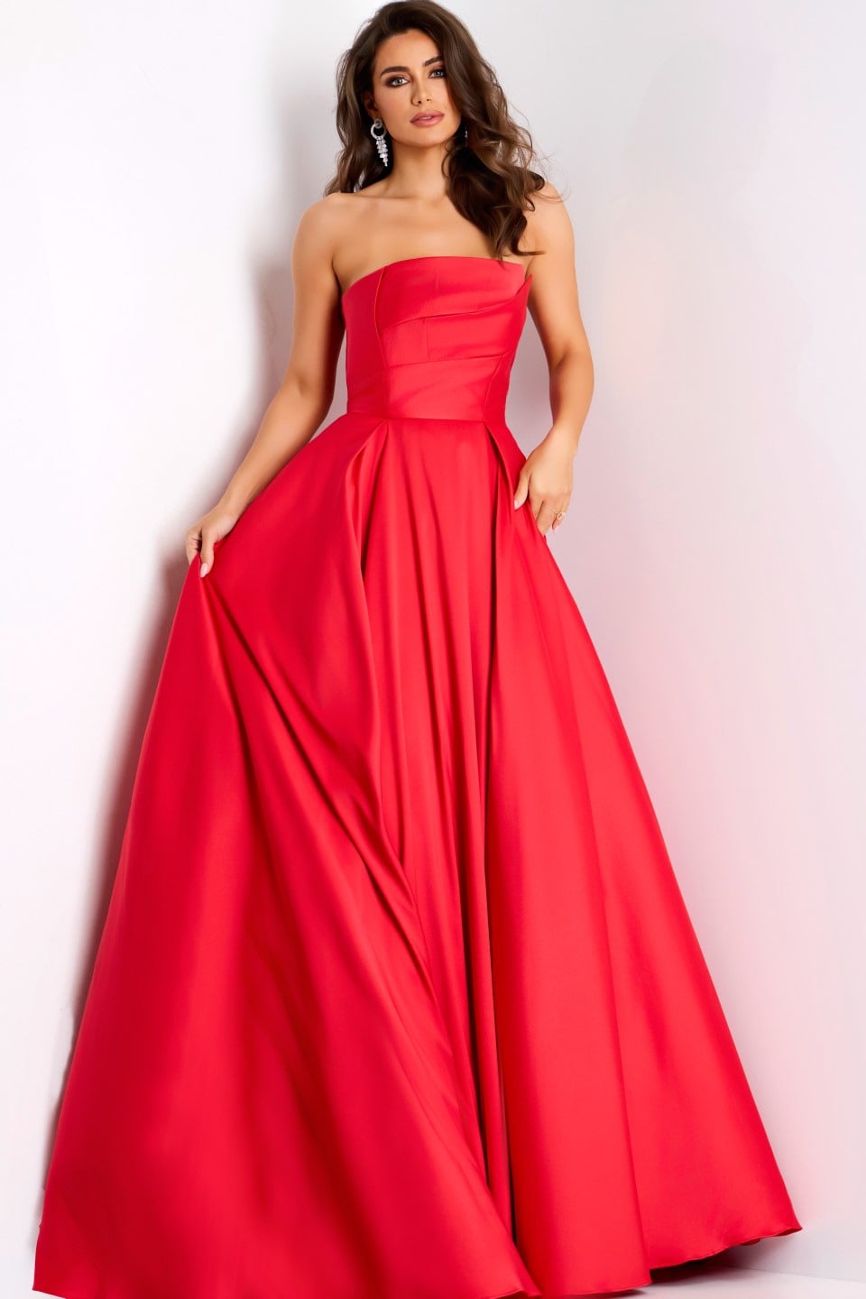 44531A_RED_2079 Model wearing Jovani dress 44531.