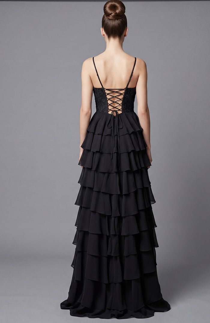 black layered corset bodice dress 44543
