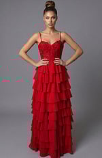 red corset bodice sweetheart neckline dress 44543