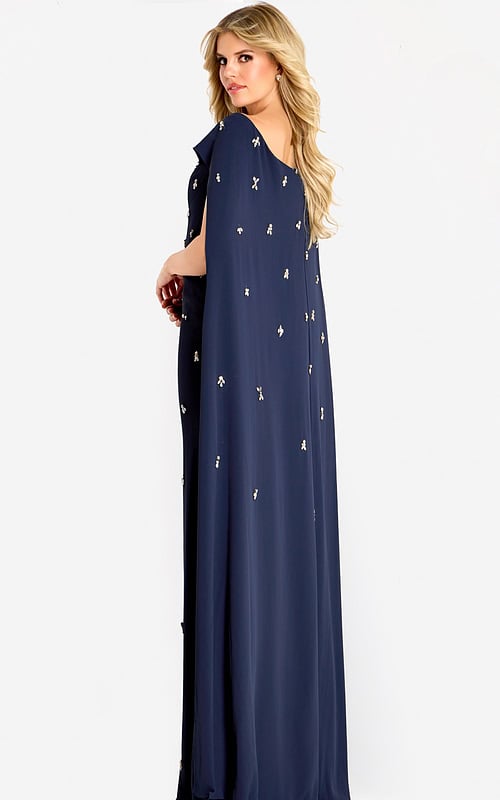 embellished fitted dress with back cape 44575