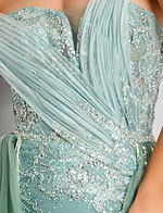 green beaded fabric for style 44591