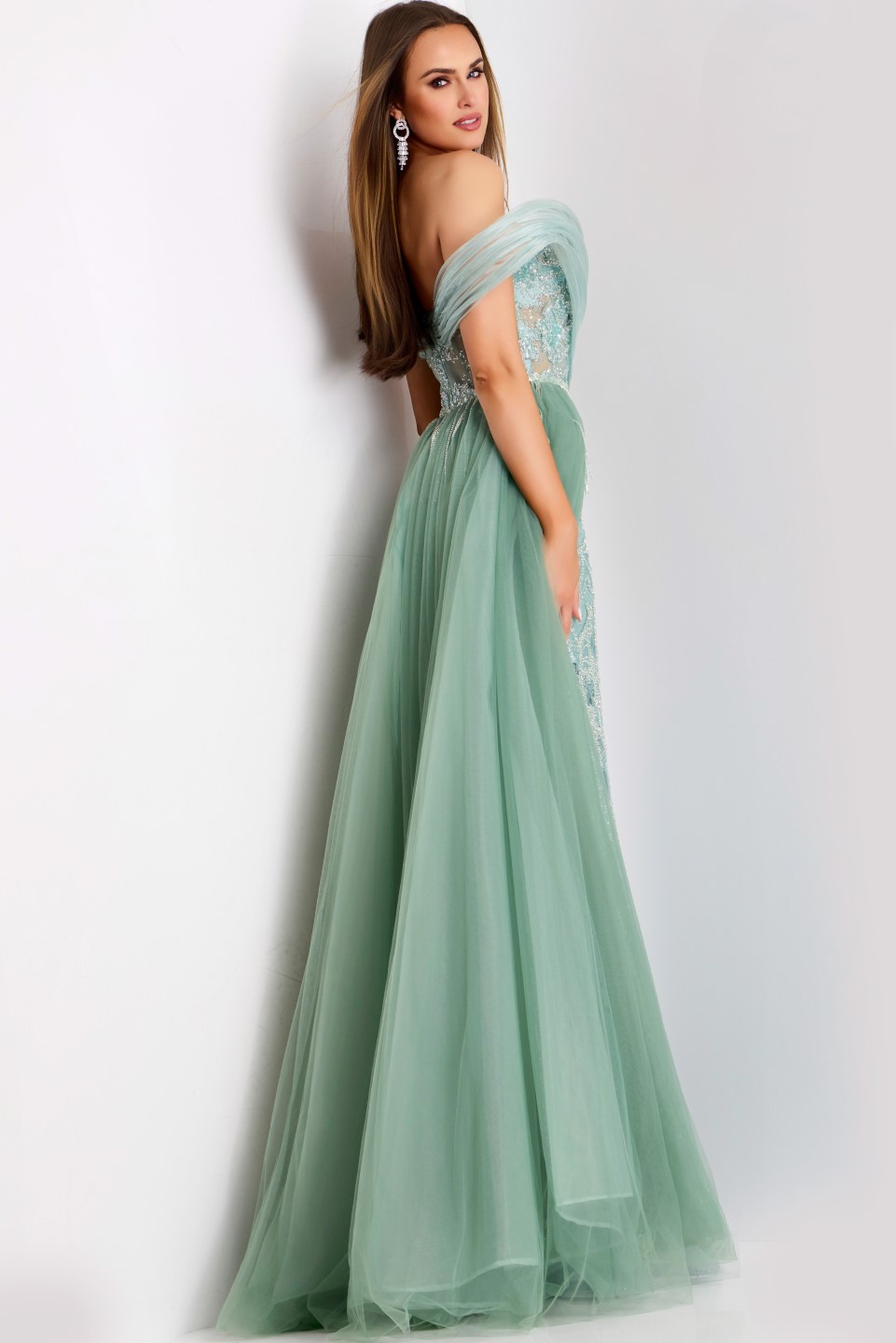 Off-the-Shoulder A-Line Gown with Sequin Embellishments