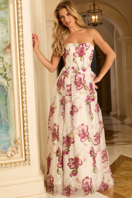 Strapless Floral Ballgown