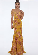 Yellow floral sequin gown with off shoulder straps