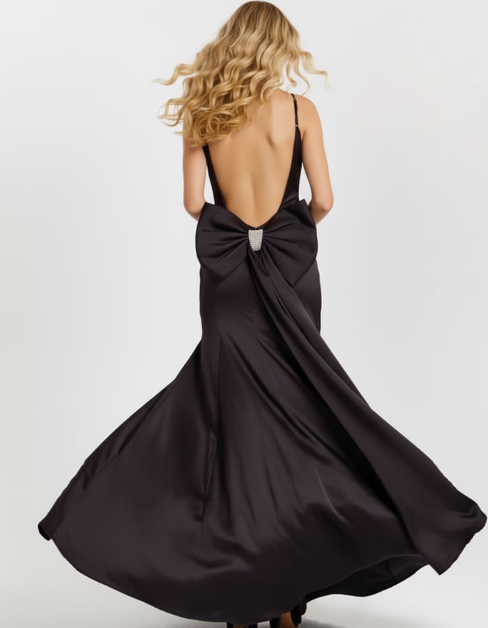 Plunge Gown with Open Back Bow and Slit 44675