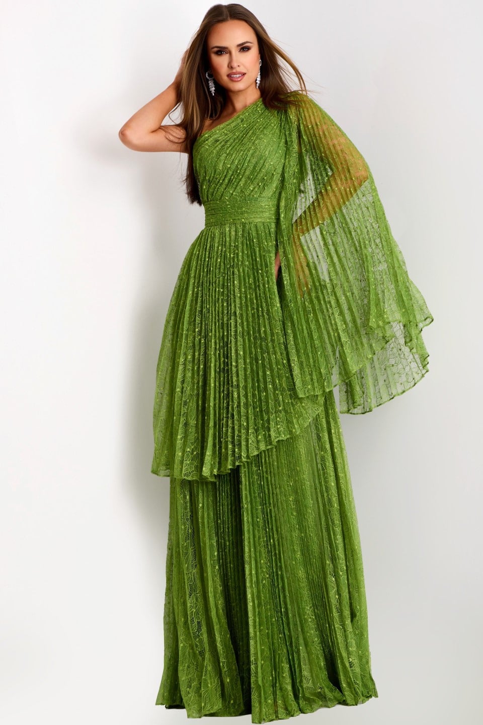 44687_GREEN_14401 Model wearing Jovani dress 44687.