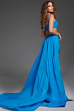 Model wearing Jovani 44713 blue two-piece dress back view