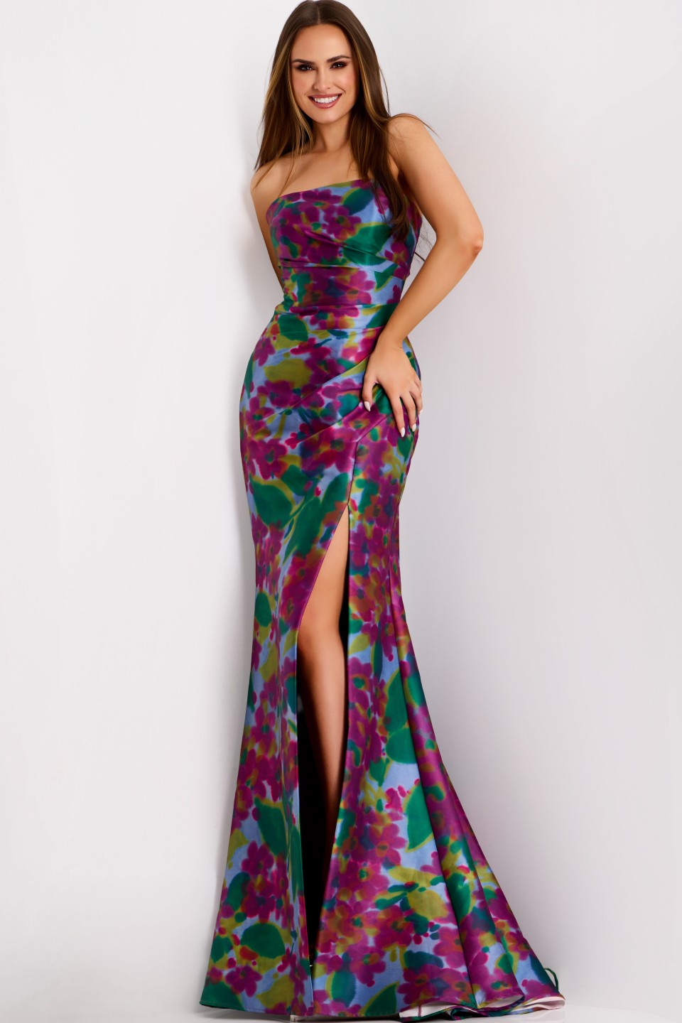 JOVANI☆鮮やかエメラルド色のワンショルダーロングドレス グリーン ワンショルダー ドレープ ロングドレス｜TADASHI SHOJI