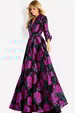 long sleeves black and pink floral dress 44716