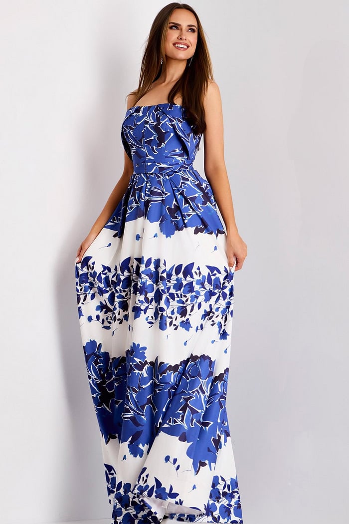 floral pattern formal dress Floral Embellished Fitted Gown with Sheer Details D5025