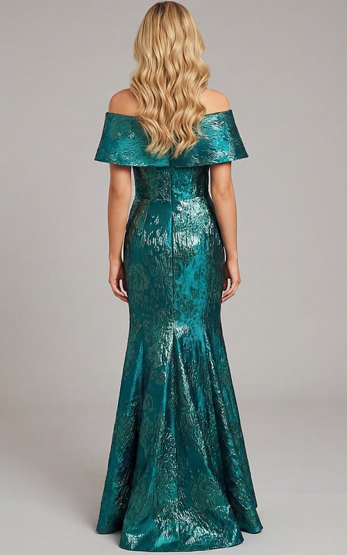 Floor length fitted gown with clean back and smooth flared hem