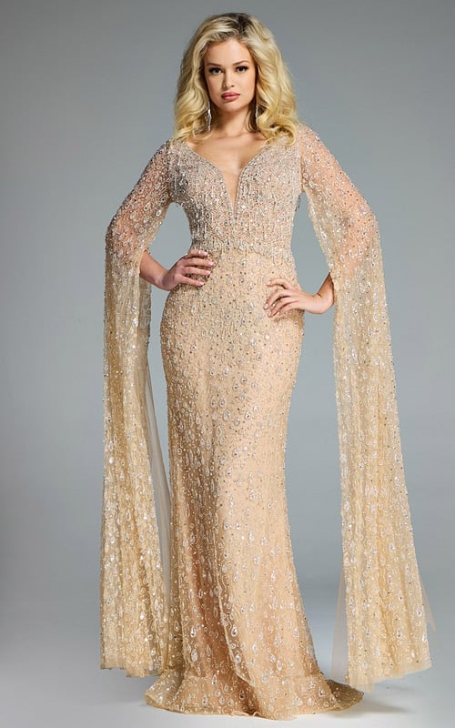 green emerald velvet dress Long Sleeve Cross Over Floor-Length Evening Dress main image 1