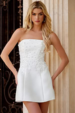 straight neckline strapless short wedding dress 44855