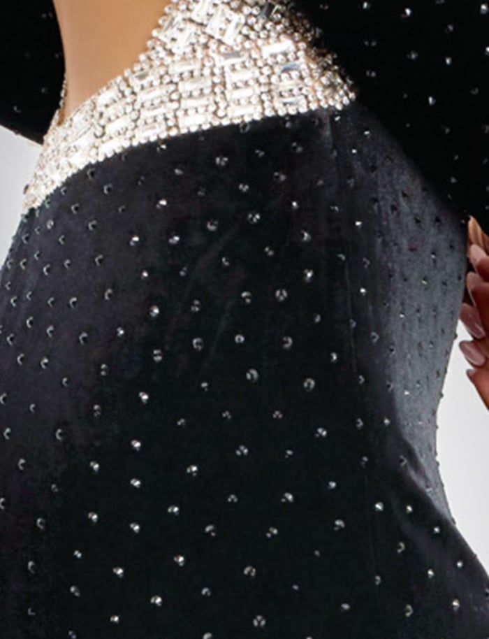 Embellished Long Sleeve Gown with Open Back 44858
