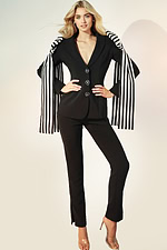 Black fitted suit with striped oversized bow detail