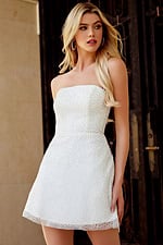 Strapless A-Line Mini Dress with Textured Fabric 44965 - Image 3