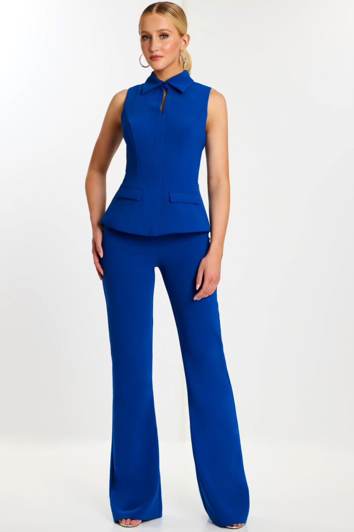 Blue Collared Sleeveless Jumpsuit with Peplum