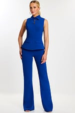 Blue Collared Sleeveless Jumpsuit with Peplum