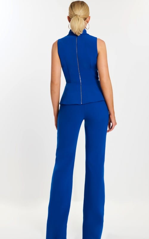 Back View of Zippered Blue Jumpsuit