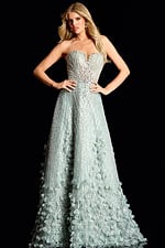 Romantic strapless evening gown with floral detailing